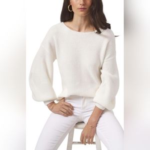 1.STATE Women's V Neck Bubble Sleeve Sweater White Size Small